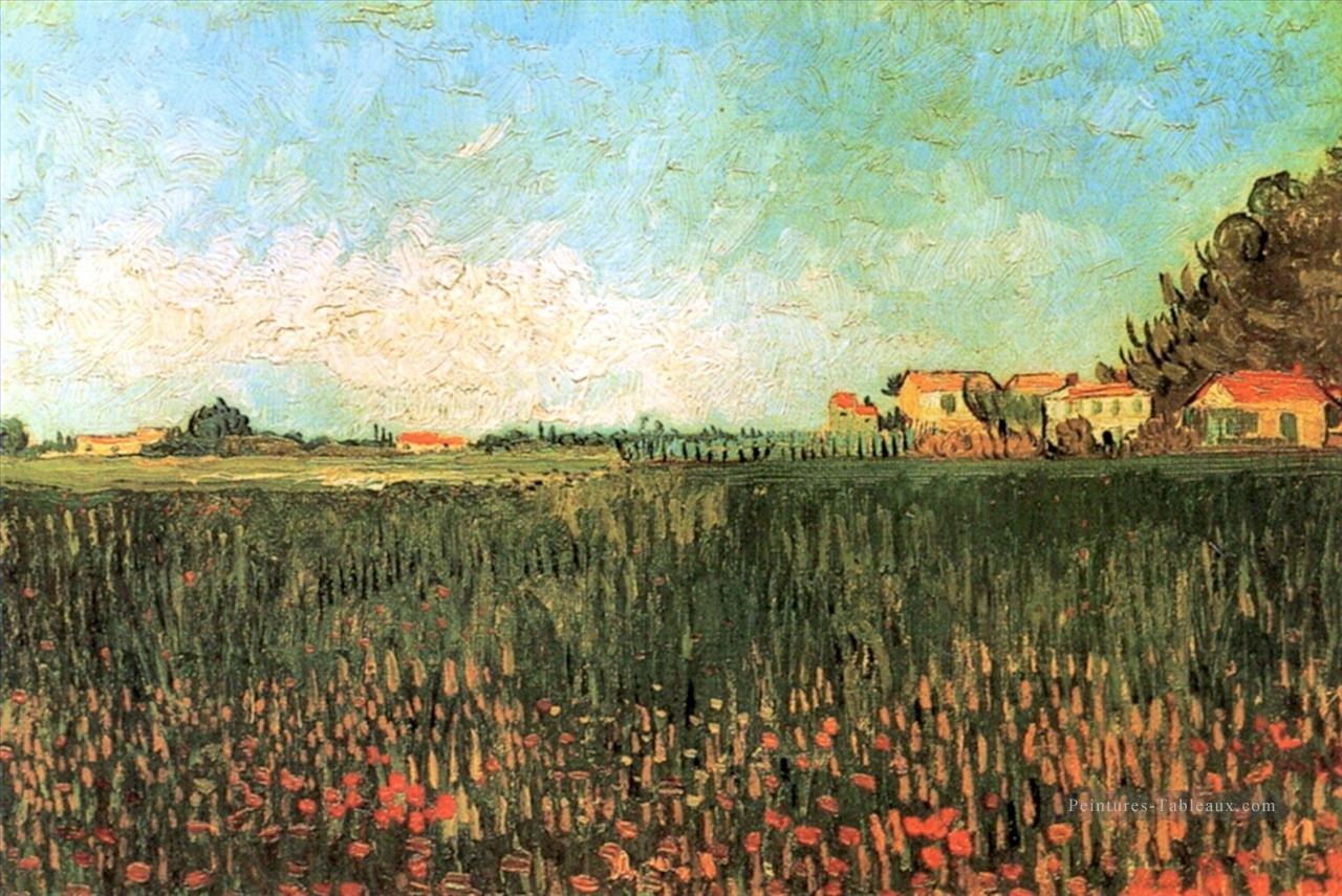 Fermes dans un champ de blé près d’Arles Vincent van Gogh Peintures à l'huile